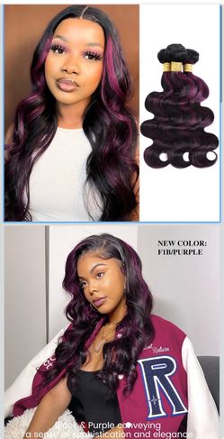 🔥Brand new 🔥 12A Black Mix Purple Highlight Bundles with Closure Human Hair Body Wave, #1B/Purple Burgundy Colored 00% Unprocessed Remy Hair 3 Bundl