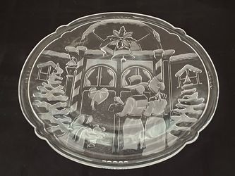 Vintage Mikasa frosted lead crystal Christmas carolers serving platter. Roughly 14.5”