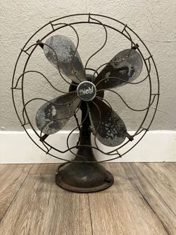 Vintage Diehl 16” Oscillating Desk Fan – Early 1920s – Cast Iron – 4 Blade – Rare Antique