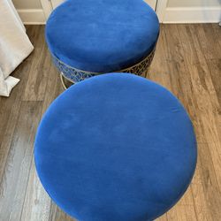 Pair Of Cobalt Blue Ottomans