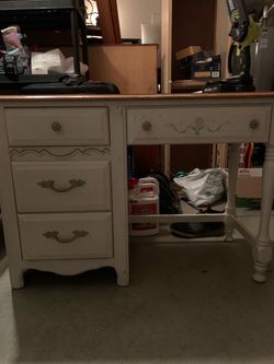 French Provincial White Wood Desk