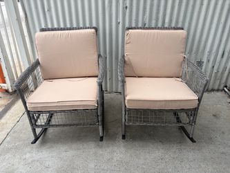 2Piece Outdoor Rocking Chair ,Washable Cushion Covers | Sturdy Wicker Chairs | Comfortable Seating | Outdoor Relaxation, Gray Rattan Beige Cushion
