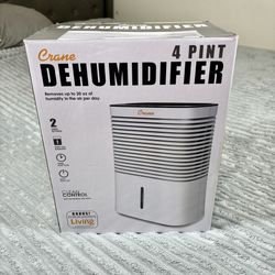 Crane 4 Pint Compact Dehumidifier with 2 Settings for Small to Medium Rooms NIB