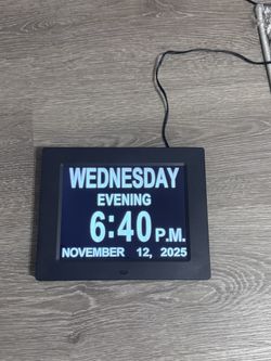 Digital Calendar Alarm Day Clock - with 8" Large Screen Display, am pm, Multiple Alarms