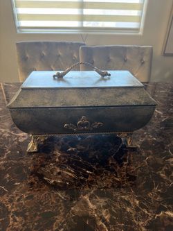 Vintage Metal Decorative Box with Ornate Hardware