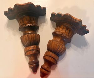 Vintage Pair of Hand-Carved Wooden Wall Brackets