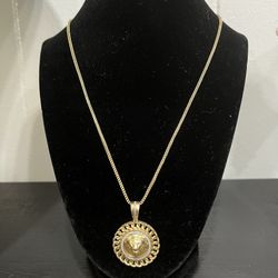 10k Gold Diamond Lion Medallion Pendant With 14k Solid Gold Chain