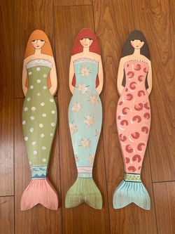 Set of 3 Wooden Mermaid Wall Decor