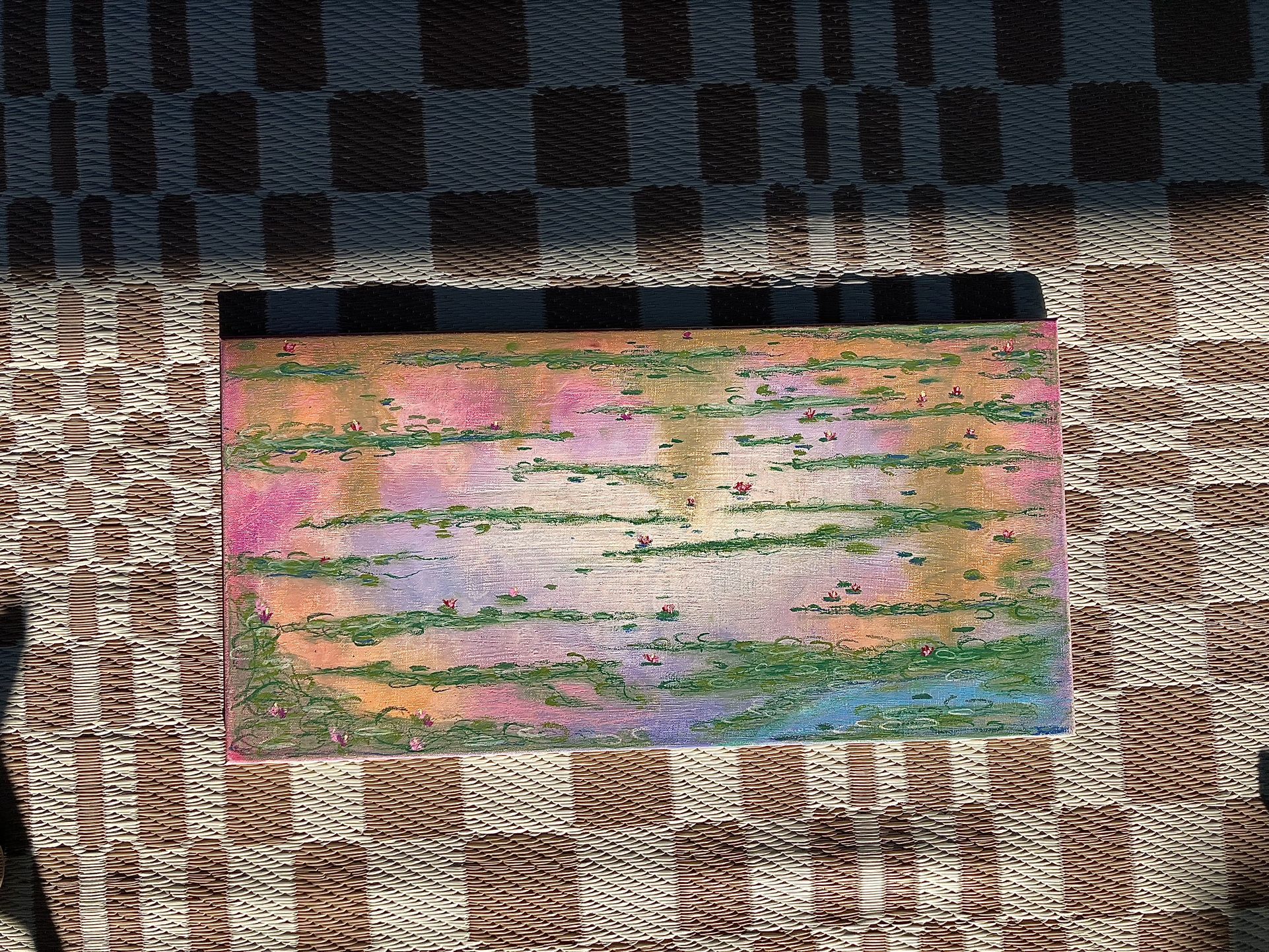 Vintage Original Lilly Pond Oil Pastel Painting 🖼️