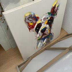 Painting Of A Doggy With Scattered Colors 28”,28”