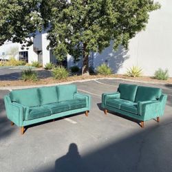 New Set Only! $385!! Velvet Sofa, Modern 3-Seat Couch (80") And Loveseat (59") In Green