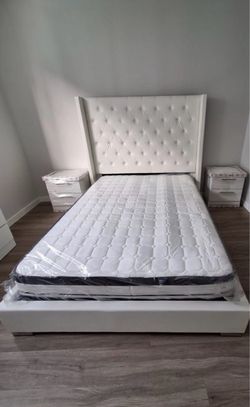 WHITE BED 🛏️ Extra Tall Diamond Headboard 🤍