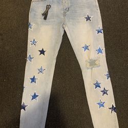 Amiri Blue Bandana Star Stretch Jeans