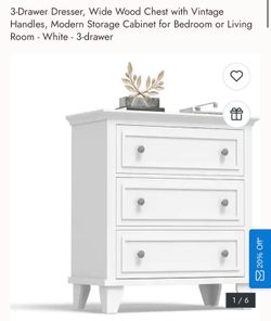 White 3-Drawer Dresser, Wide Wood Chest