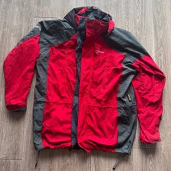 Berghaus Jacket Mens XL Red Black Hooded Full Zip Outdoor Windbreaker