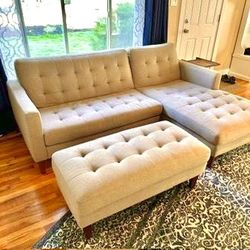 Taupe Beige Laura 84” Mid Century Modern Sectional Sofa with RAF Chaise