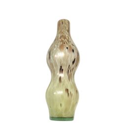 Vintage Midcentury Modern Hand-Blown Art Glass Vase – Gold-Speckled Amber & Cream, 14”