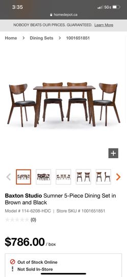 Summer Black Faux Leather Brown Wood 5 Piece Set