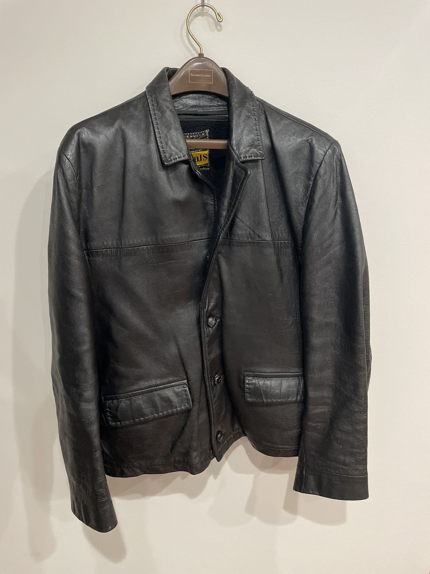 Jean Pierre Vintage Black Leather Jacket Zip Vest Lining Size 42R