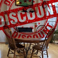 Solid Oak Table With Four Matching Chairs 