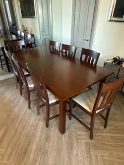 Large Dining Table Set with 8 Chairs + Removable Leaf