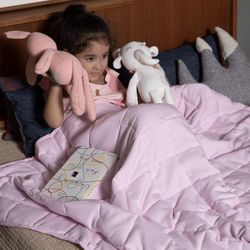  Kids Weighted Blanket 5 pounds, 36''x48'', Pink Soft Heavy Child Bed Blankets with Glass Beads