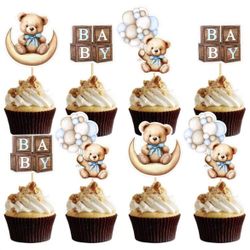 12 PCS Baby Shower Bear Cupcake Toppers