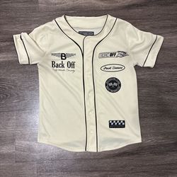 Cream and Black Back Off Motorsports Baseball Jersey #motorsports