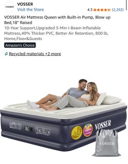 VOSSER Air Mattress Queen with Built-in Pump, Blow up Bed,18" Raised