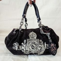 Juicy Couture 2007 Y2K Rare Vintage Black Velour Hobo Shoulder Bag Handbag