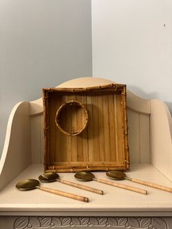 Bamboo Tray and Brass Spoon Set