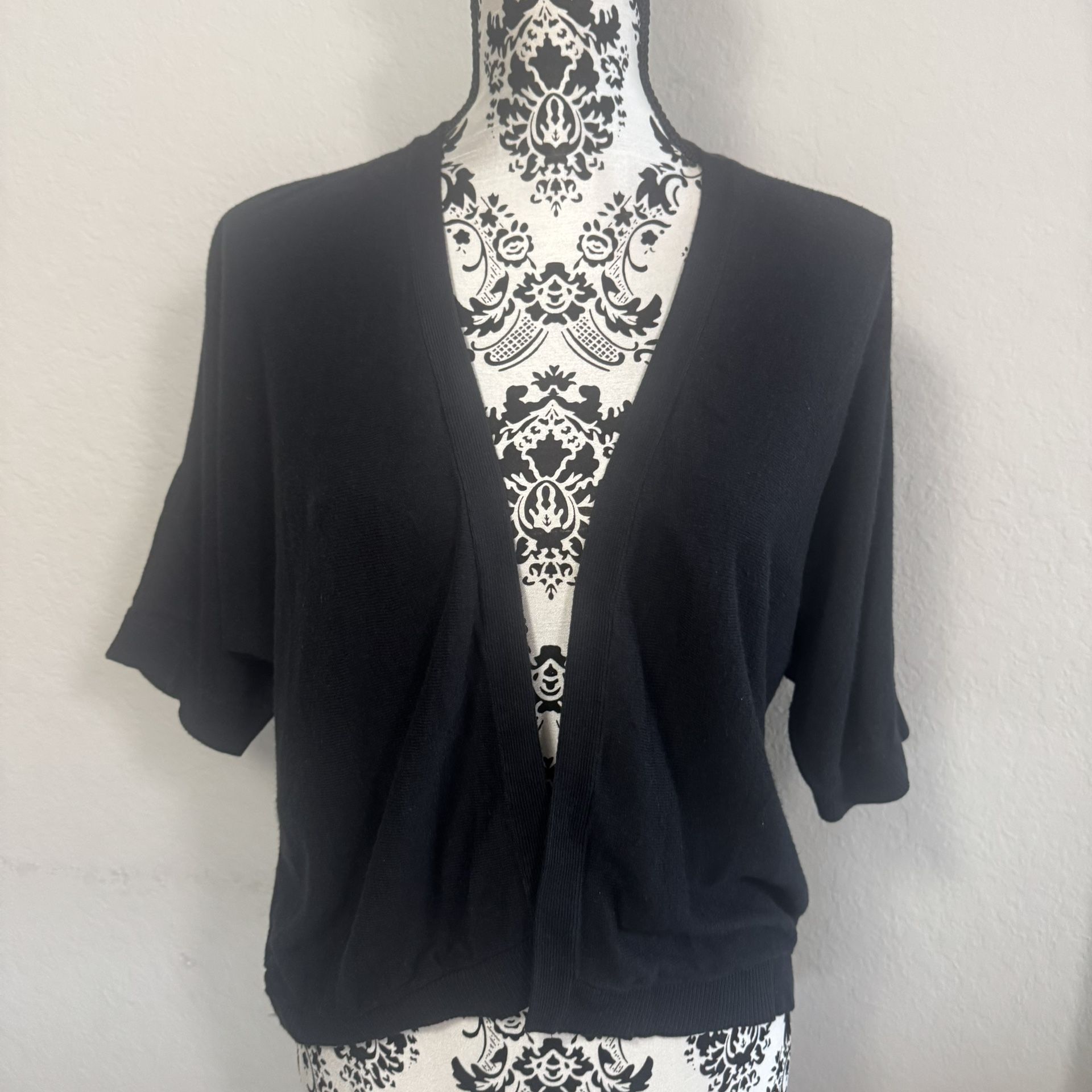 A New Day Women's Open Front Cardigan Size L Short Sleeve Black Soft