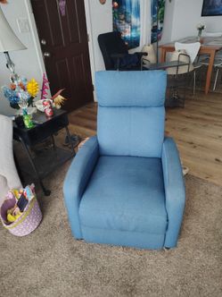 2 blue recliners