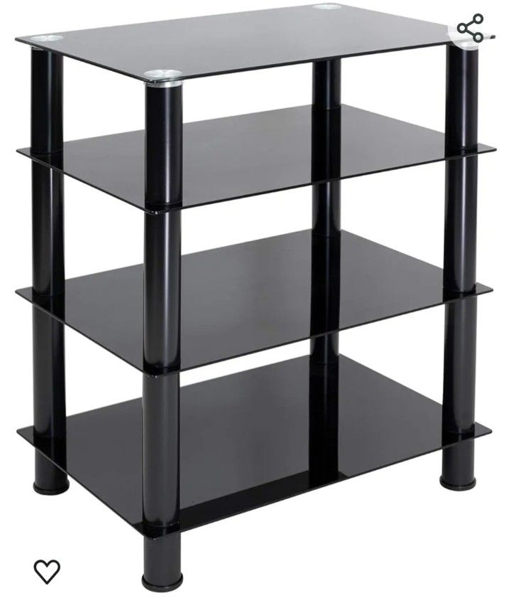 Mount-It! Tempered Glass AV Component Media Stand, Audio Tower and Media Center with 4 Shelves, 88 Lbs Capacity, Black Silk