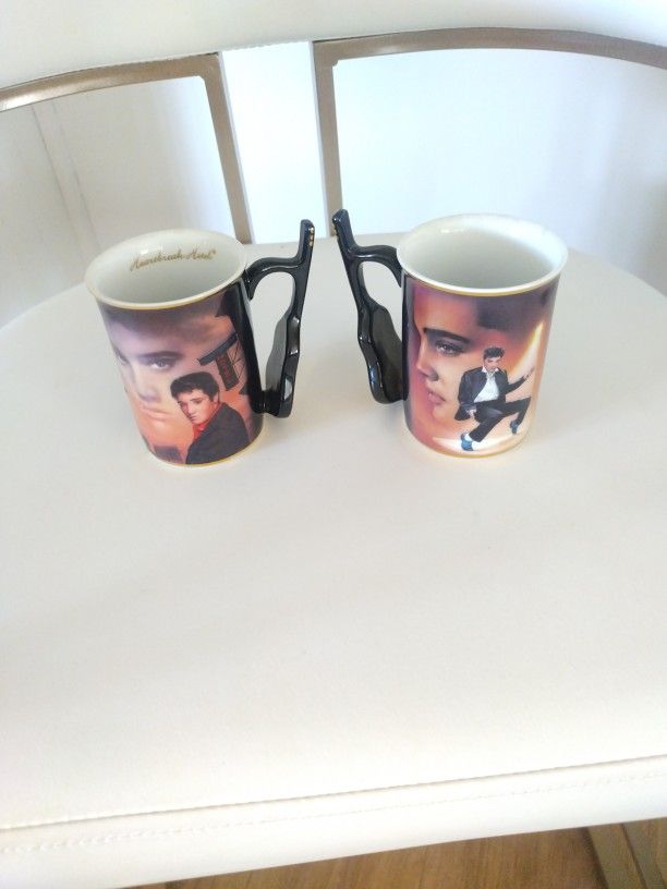 Elvis Presley Coffee Mugs 2002 Suede Shoes & Heart Break Hotel 15.00 each Set Of 2