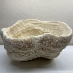 Vintage 1980s Large Bowl Coral Sculpture Coastal Beach Decor