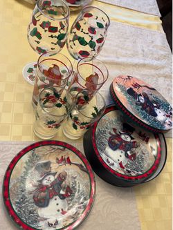 Christmas glasses and plates