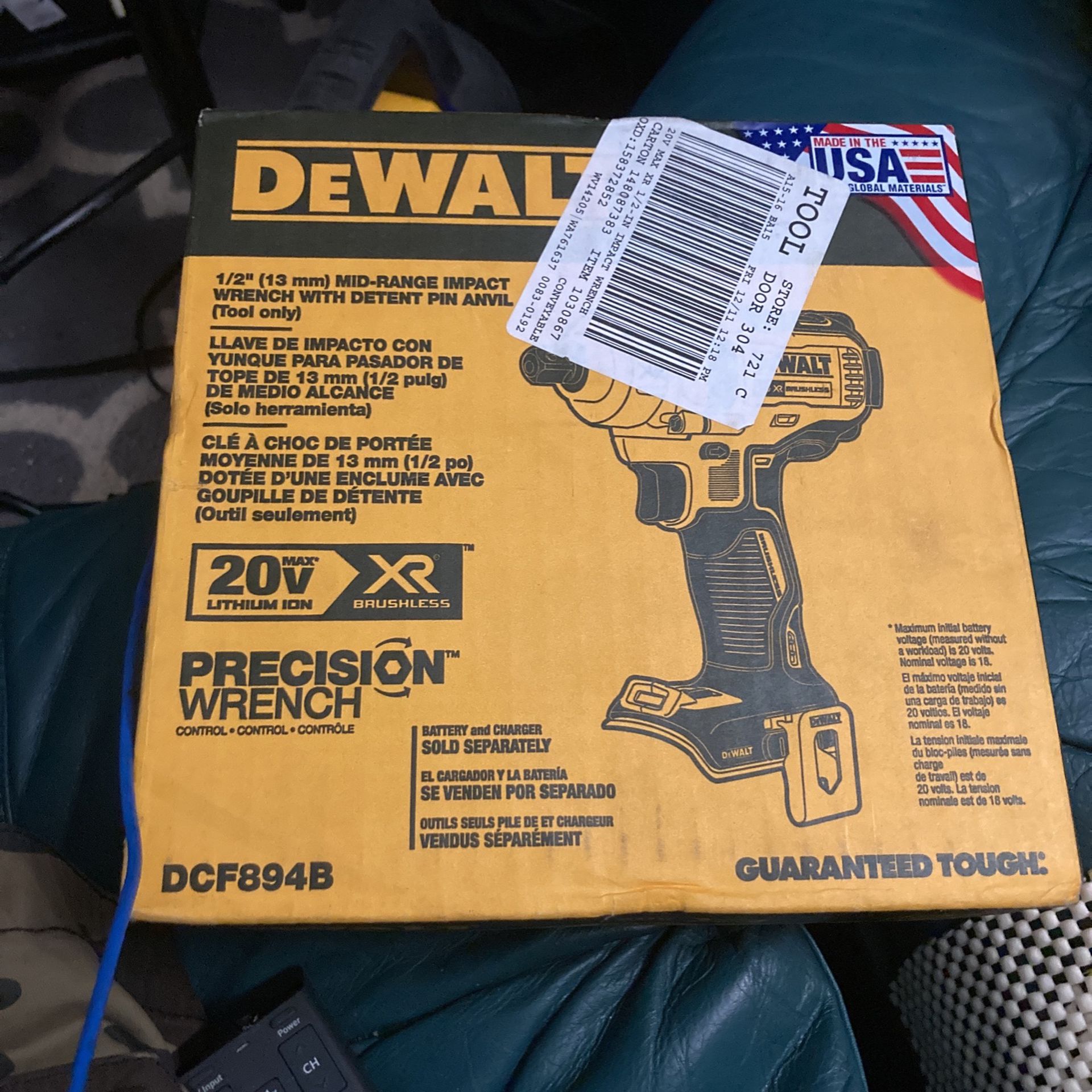 Dewalt 1/2 In Drive Mid-Range Impact Wrench With Detent Pin Anvil (Tool Only)