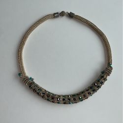 Hand Made Necklace, Silver , Green & Purple 