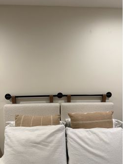 NATHAN JAMES White Boucle Headboard with Black Metal Rod