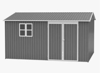 In Box 12x10 FT Outdoor Storage Shed w/ Floor Frame & Window Heavy Duty Metal Garden Tool Shed