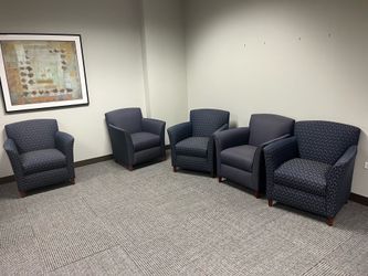 Set of 5 Blue Upholstered Office Waiting Room Armchairs