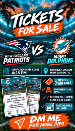 🔥 New England Patriots vs. Miami Dolphins – 2 Tickets Available! 🔥