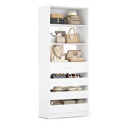 1805b  21.3" Closet System with 4 Drawers, Wood Closet Organizer with Open Shelves, Modular Drawers System Tower, Walk-in Closets Small Wardrobe Rack,