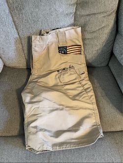 Men’s Khaki Cargo Shorts with USA Flag Patches