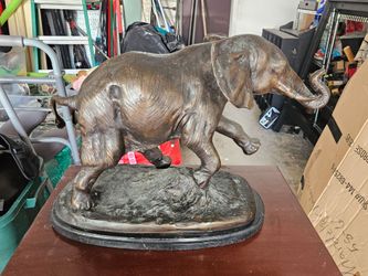 Bronze Elephant Sculpture Signed J.B. Carpeaux — 25 lbs — Black Marble Base — French Style