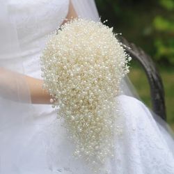 Bouquet White Ivory Waterfall coration Silk Ribbon Accessory Fashion (Ivory)