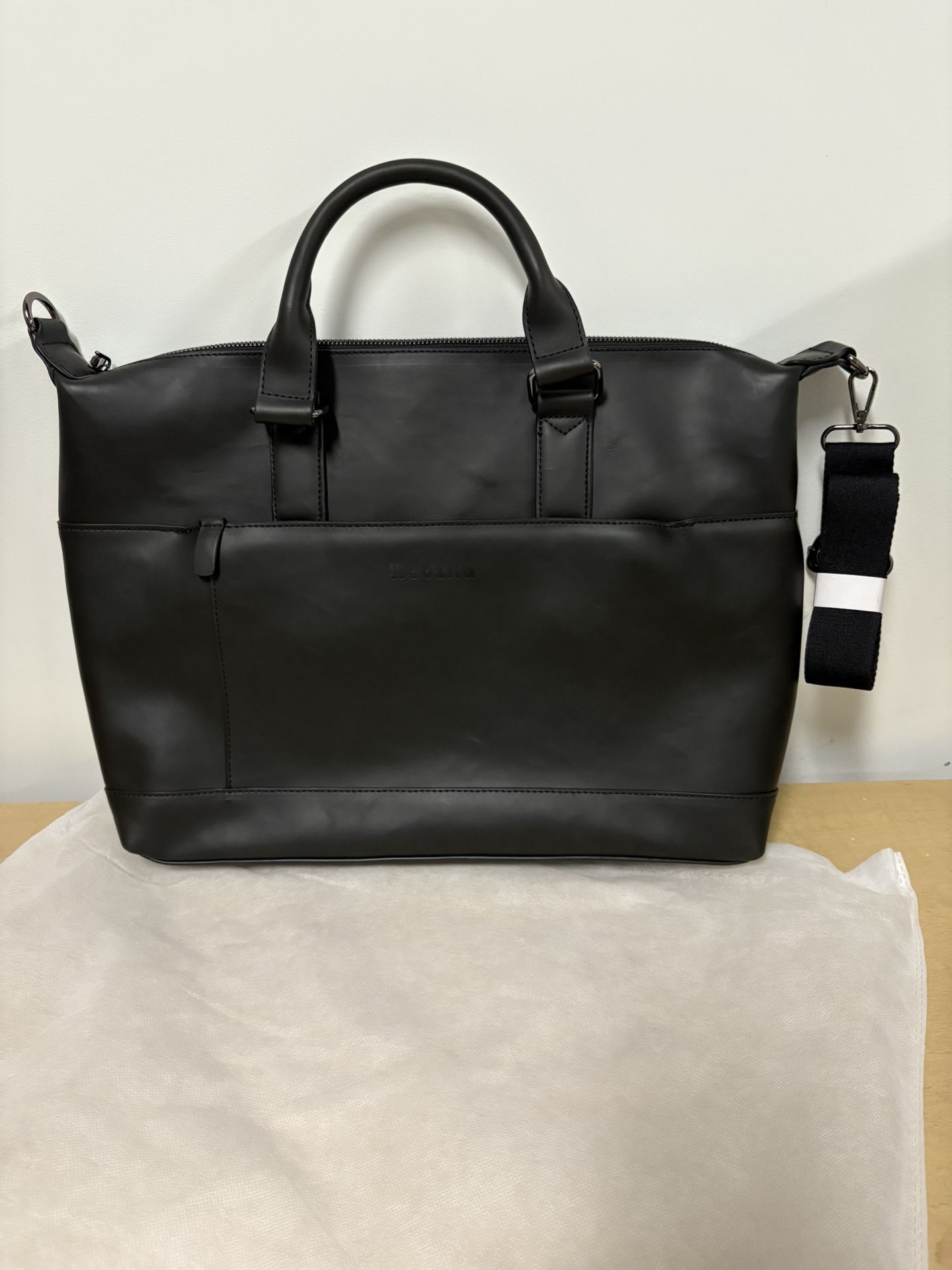 New WoozKa Laptop Travel Bag Vegan Leather Messenger Shoulder Bag - 15.6" , Black
