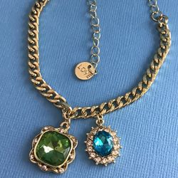 Ladies Bracelet Beautiful Dangling Charms w/Blue & Green Crystals - Adjustable Length *Pickup Boca Raton Or Ship Nationwide 