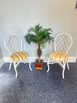Vintage Pair Rattan Cushion Chairs